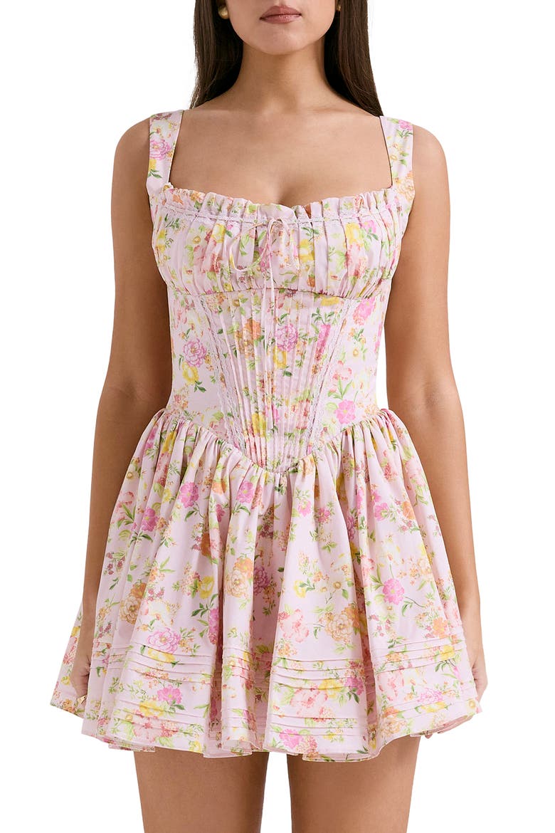 Natassia Corset Cotton Blend Cocktail Minidress, Alternate, color, PINK FLORAL PRINT