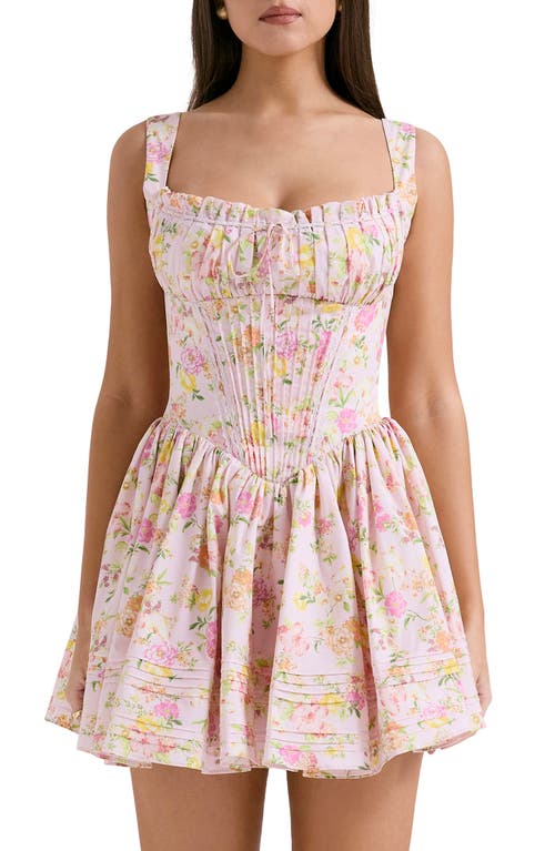House Of Cb Womens Natassia Flared-skirt Cotton-blend Mini Dress Pink Meadow Print In Pink