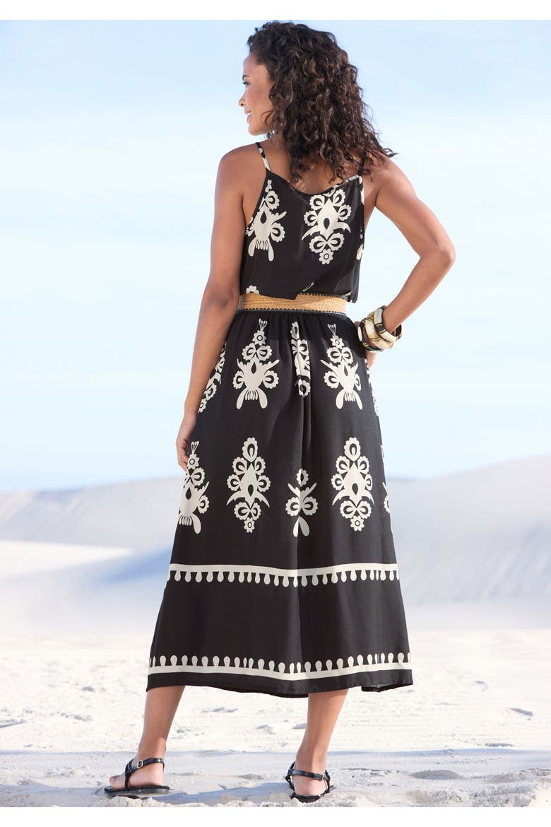 Ornamental Print Dress, Alternate, color, Black & Sand