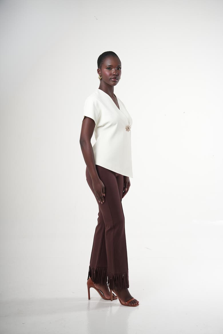 Brisal High-waist Straight-leg Fringe-hem Pants, Alternate, color, Cocoa Brown