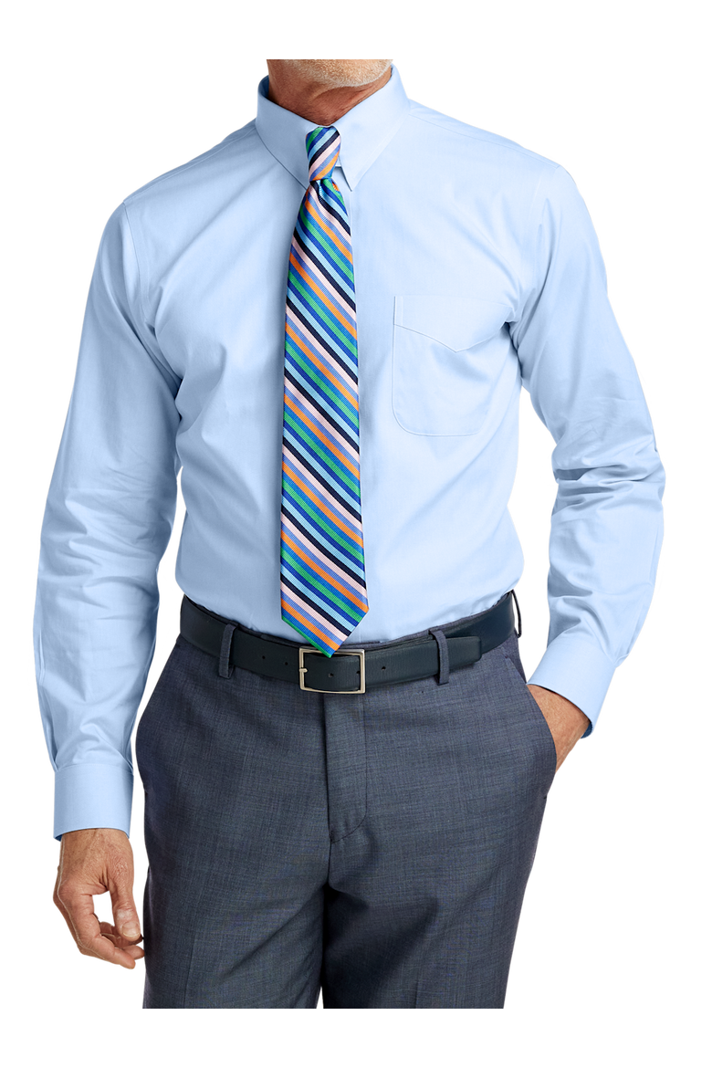 Non-iron Cotton Pinpoint Solid Snap Tab Collar Dress Shirt, Alternate, color, Blue