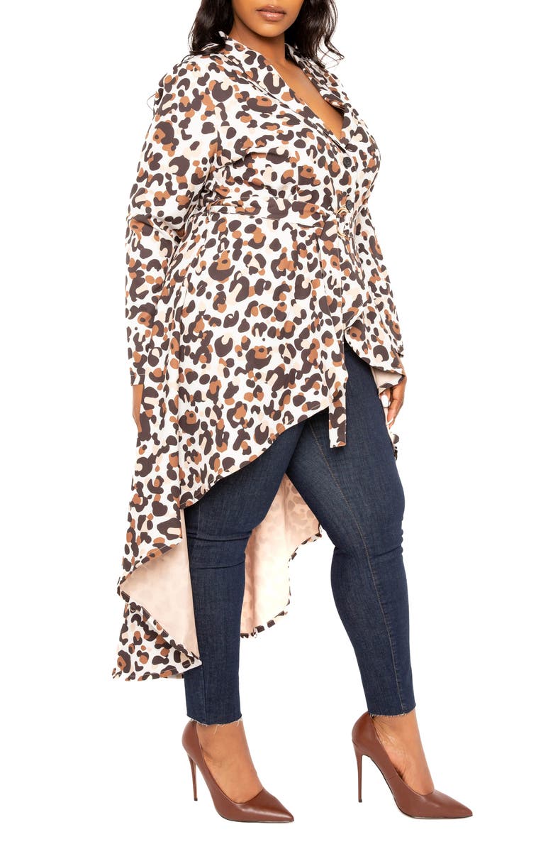 BUXOM COUTURE Animal Print Belted High-Low Blazer, Alternate, color,