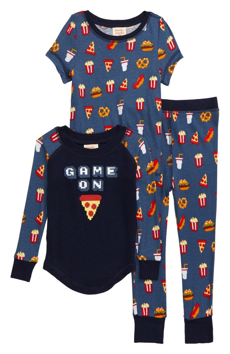 Munki Munki Game On Fitted Three-Piece Pajamas, Main, color, 