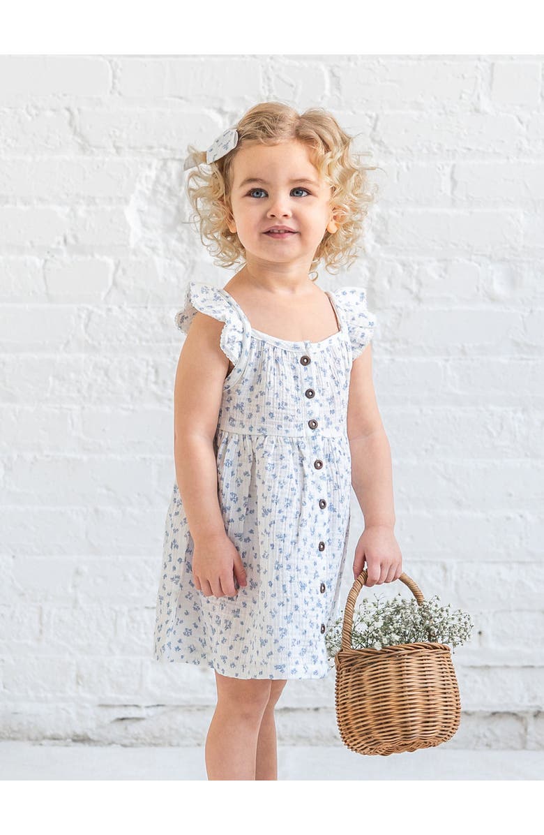 Colroed Organics Organic Maisy Muslin Ruffle Strap Dress, Alternate, color, Rosebay Floral / Coconut + Sea