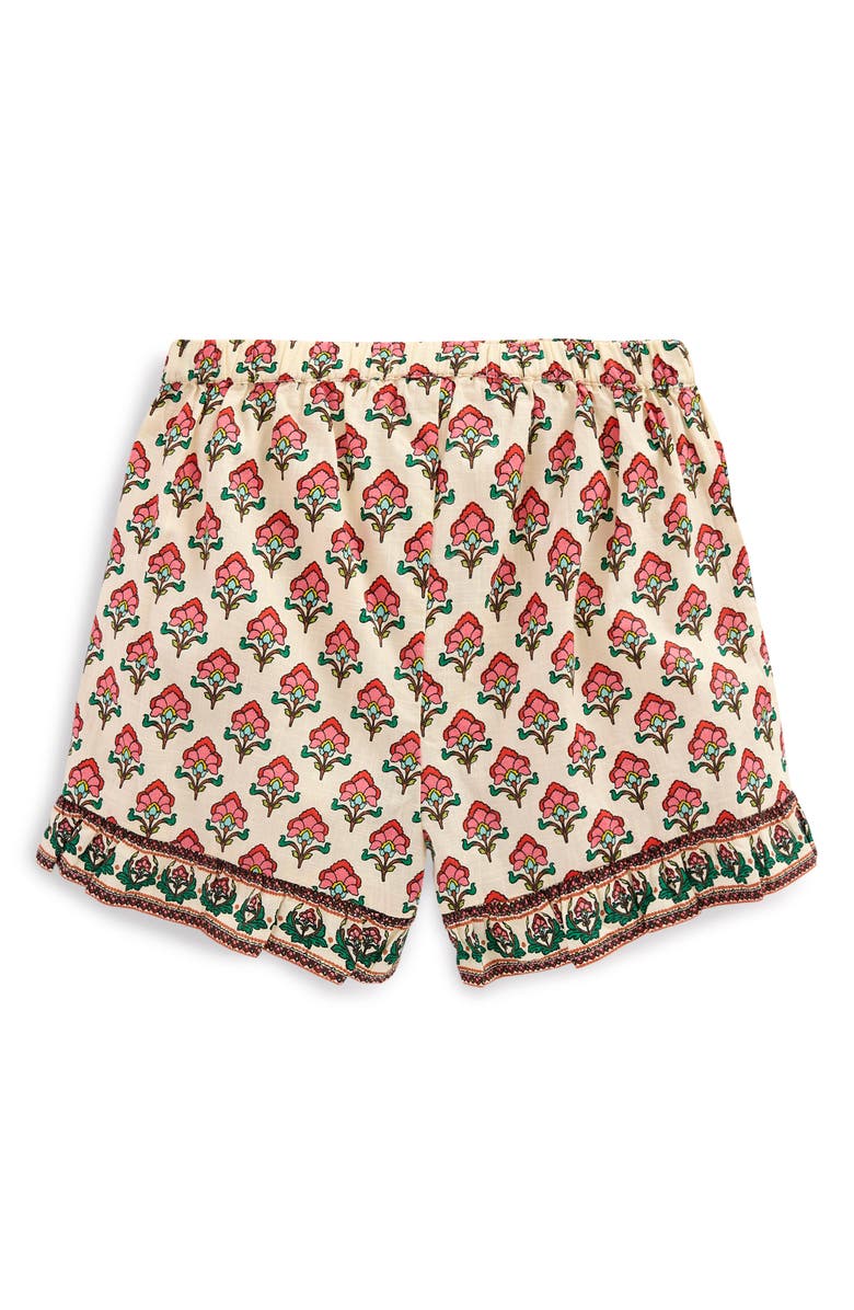 Mini Boden Kids' Print Cotton Ruffle Hem Shorts, Alternate, color, Ivory Woodblock Floral