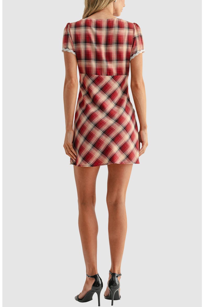 Lace Trim Minidress, Alternate, color, RED CREAM PLAID