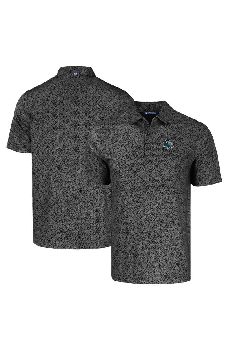 Cutter & Buck Men's Cutter & Buck  Black Philadelphia Eagles Helmet Pike Eco Pebble Print Stretch Recycled Polo, Main, color, 