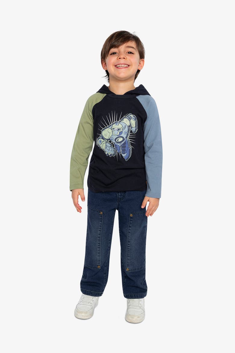 Raglan Hooded Cotton Graphic T-Shirt, Alternate, color, Dark Blue and Green