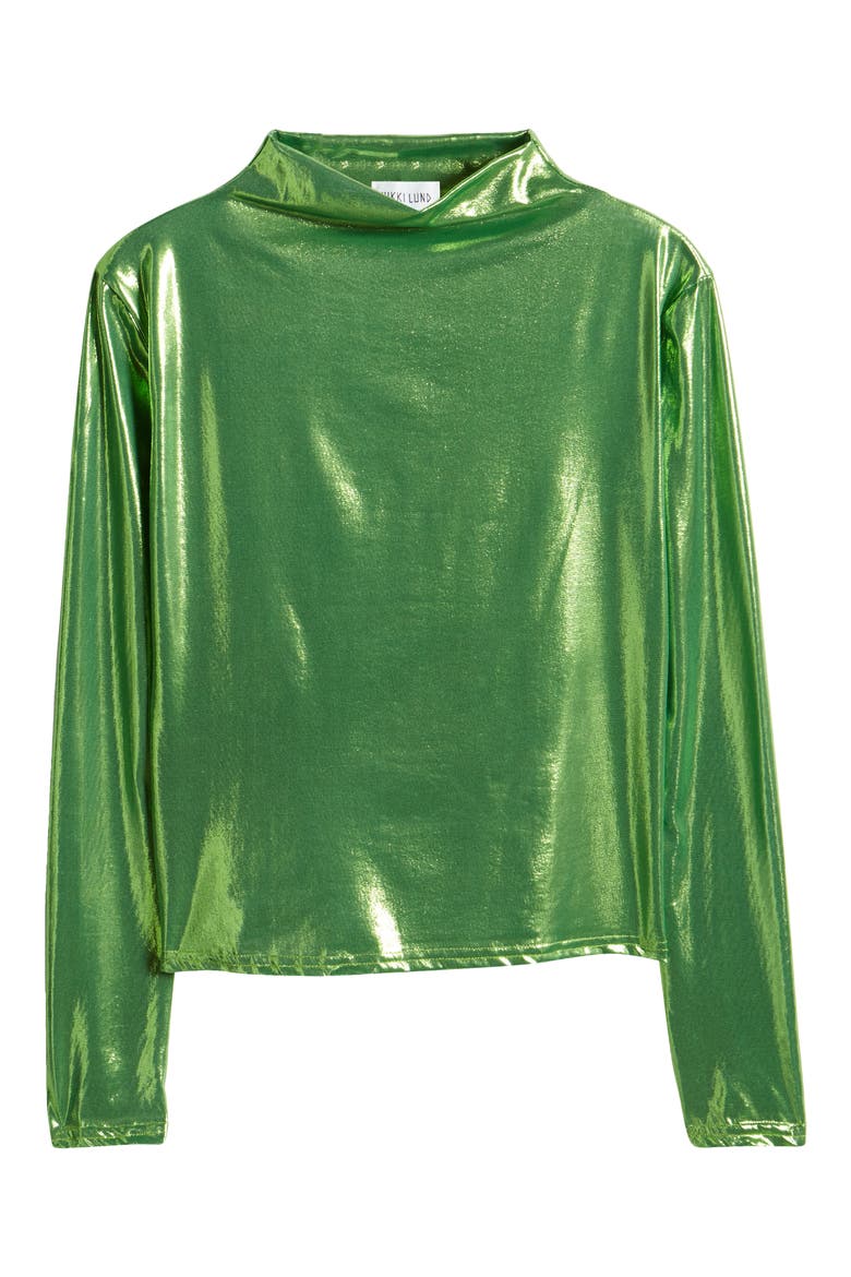 Liquid Metallic Mock Neck Top, Alternate, color, GREEN