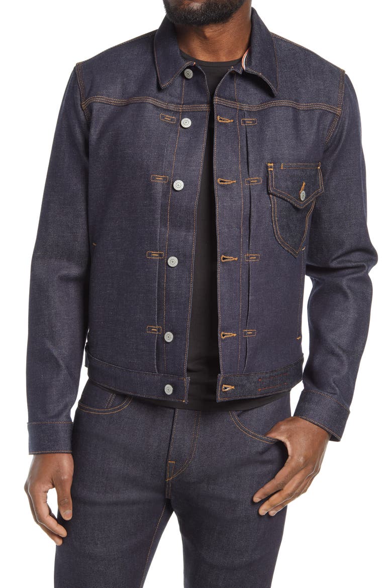 Stretch Button-Up Jacket, Main, color, 14OZ INDIGO RAW