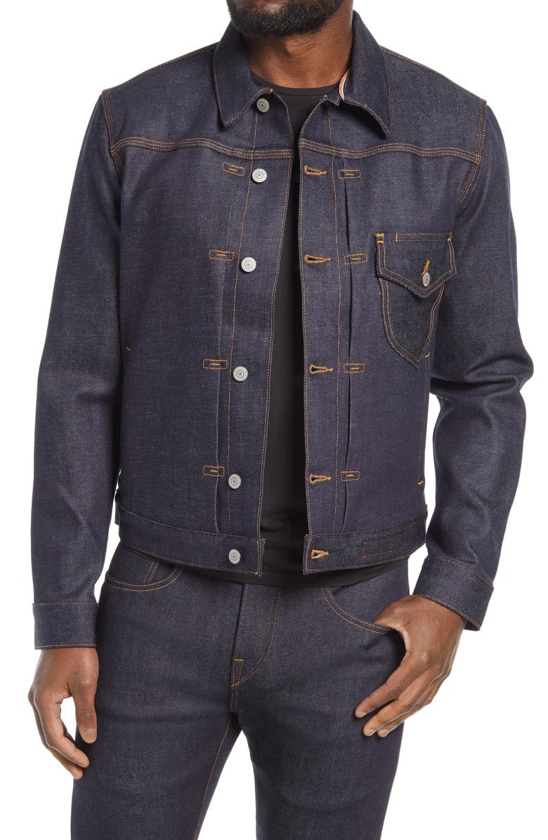 HIROSHI KATO Stretch Button-Up Jacket, Main, color, 14Oz Indigo Raw