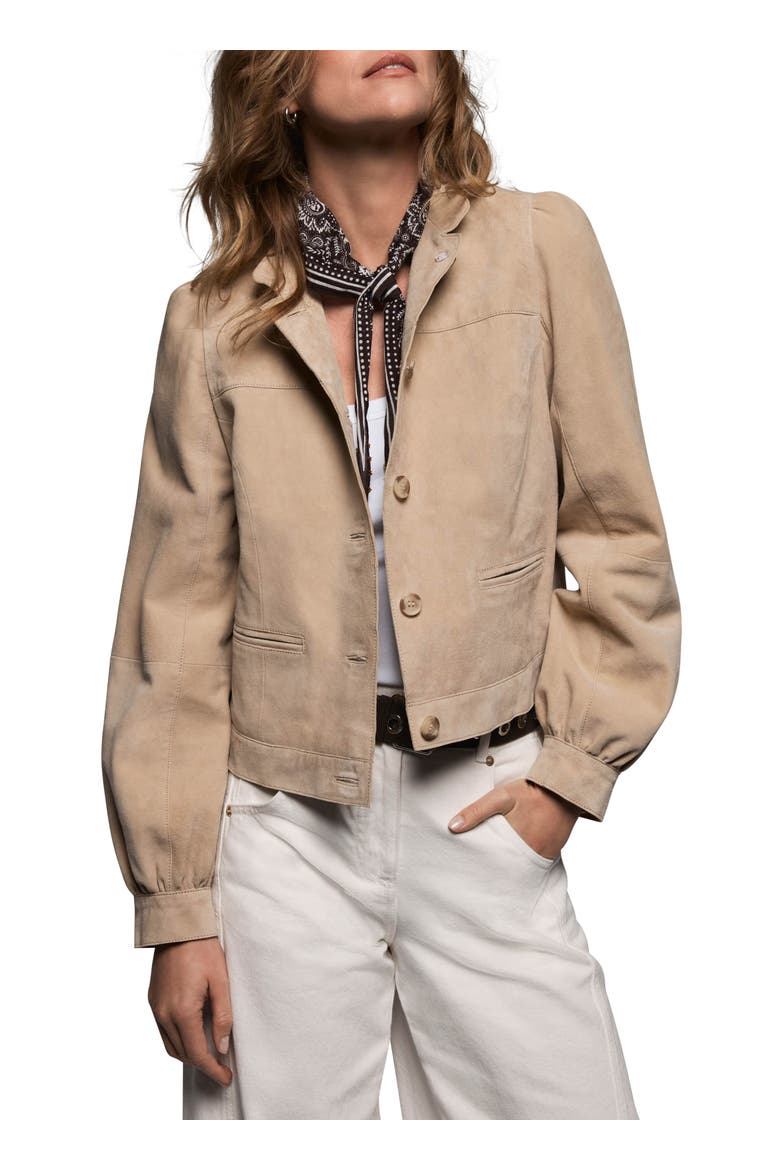 Suede Puff Sleeve Jacket, Main, color, Tan