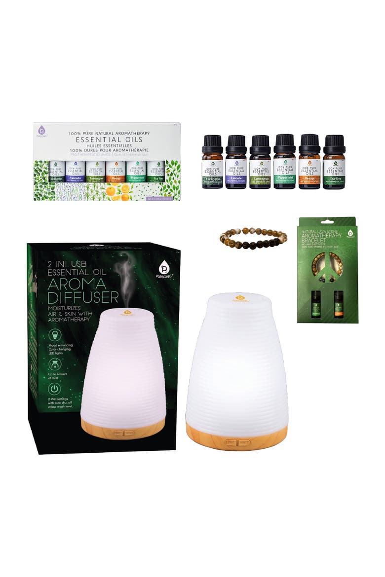 2-in-1 USB Diffuser & 6-Pack of Pure Oils, Main, color, Multicolor
