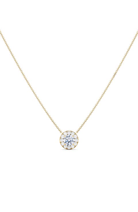 Round Brilliant Halo Lab Created Diamond Pendant Necklace