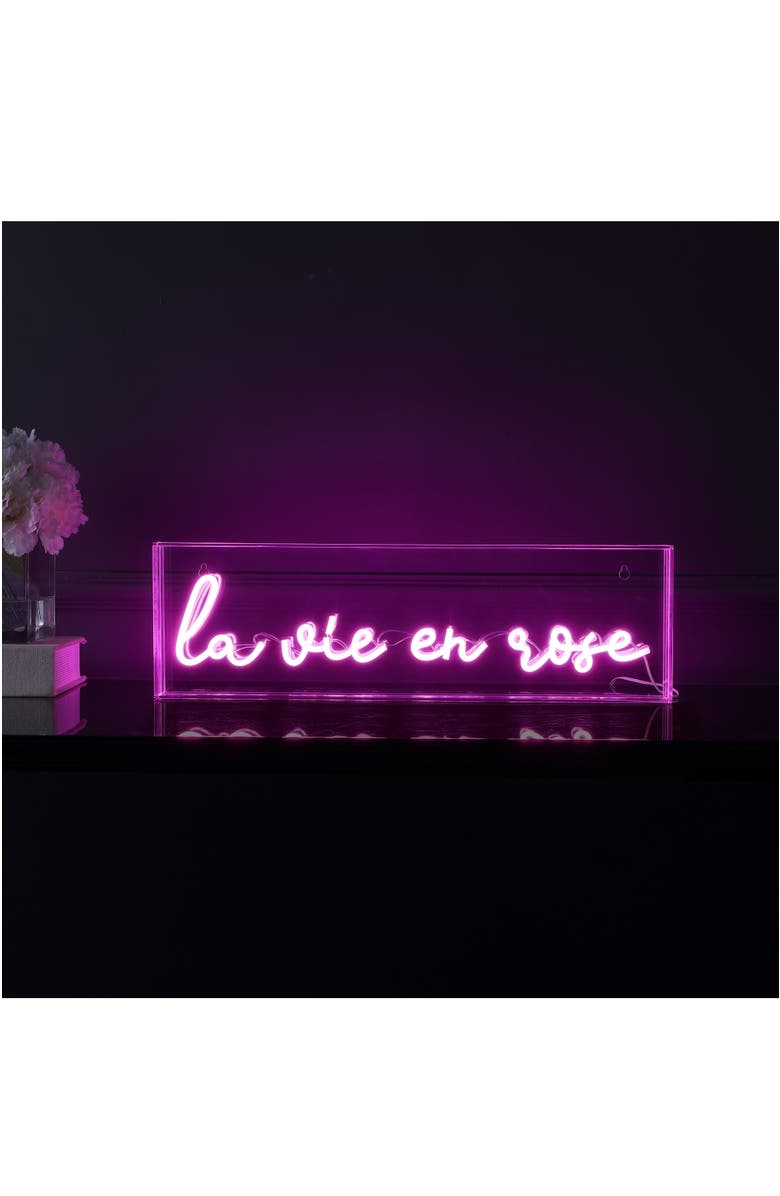 JONATHAN Y La Vie En Rose 20" X 6" Contemporary Glam Acrylic Box USB Operated LED Neon Light, Pink, Alternate, color, Pink