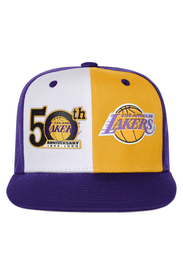 Youth Mitchell & Ness Purple Los Angeles Lakers 50th Anniversary Duo Front Snapback Hat, Alternate, color, Purple