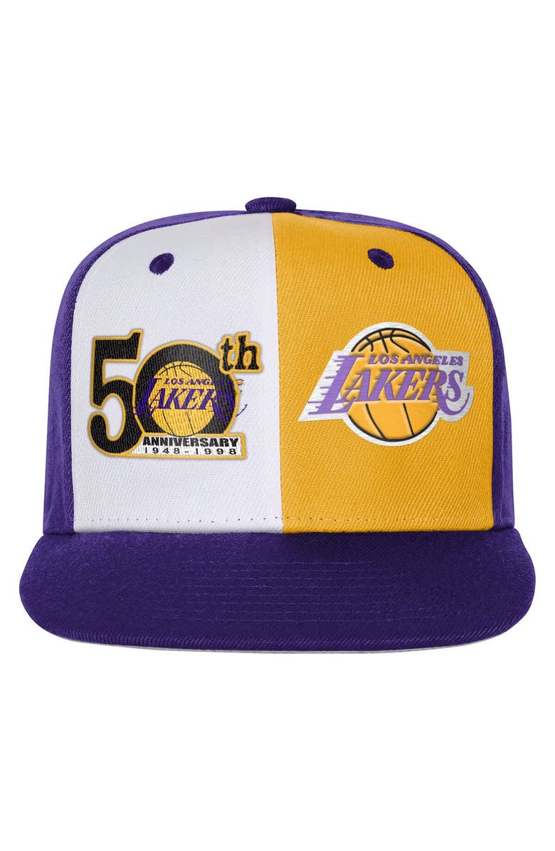 Mitchell & Ness Youth Mitchell & Ness Purple Los Angeles Lakers 50th Anniversary Duo Front Snapback Hat, Alternate, color, Purple