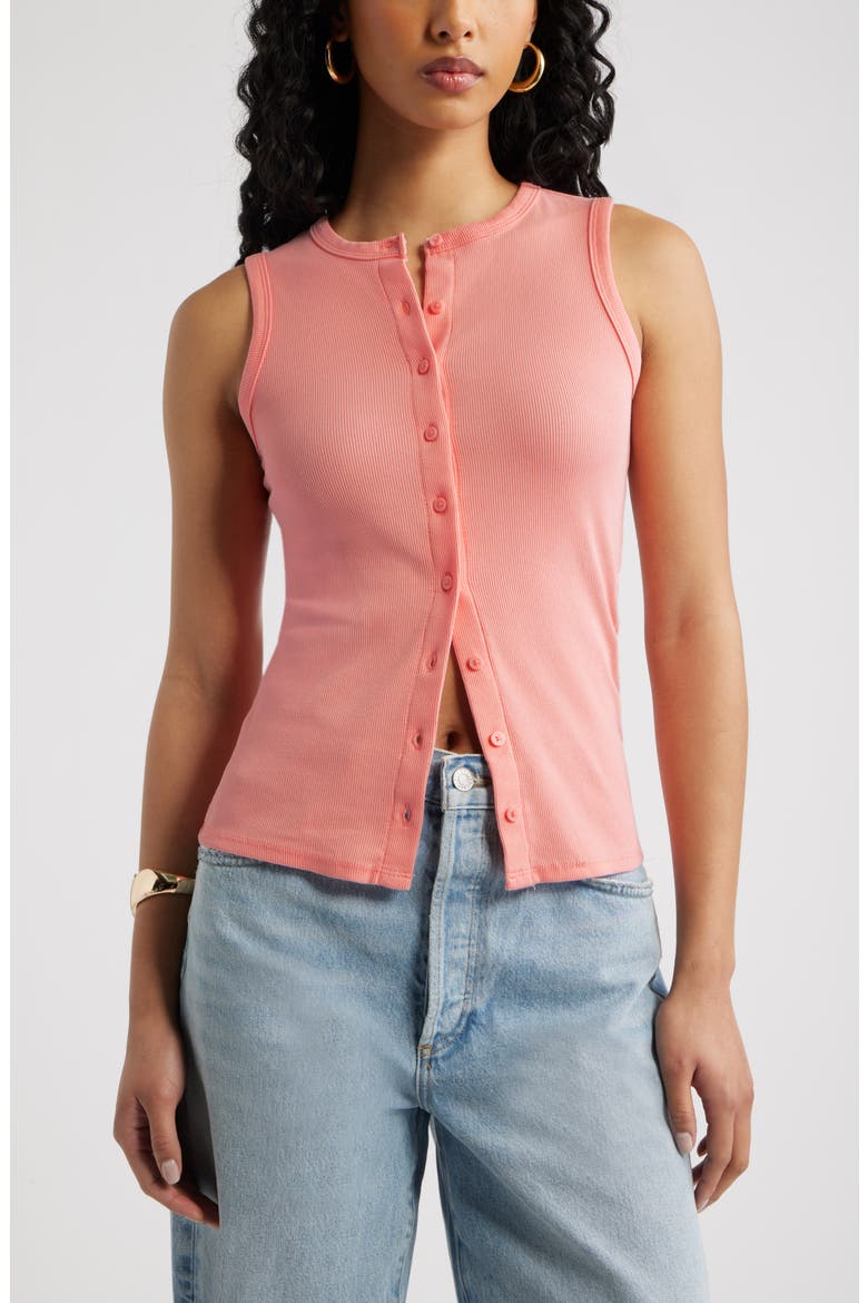 Rib Button-Up Tank, Main, color, PINK FLAMINGO
