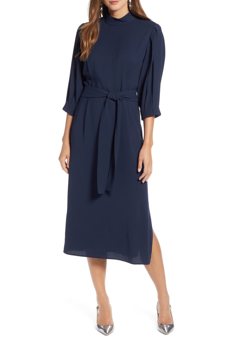 Tie Waist Dress, Main, color, NAVY NIGHT