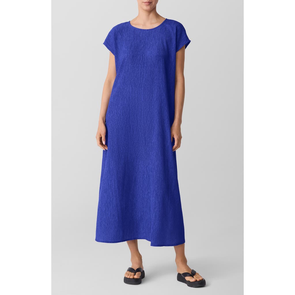 Eileen Fisher Short Sleeve Jacquard Maxi Dress In Blue