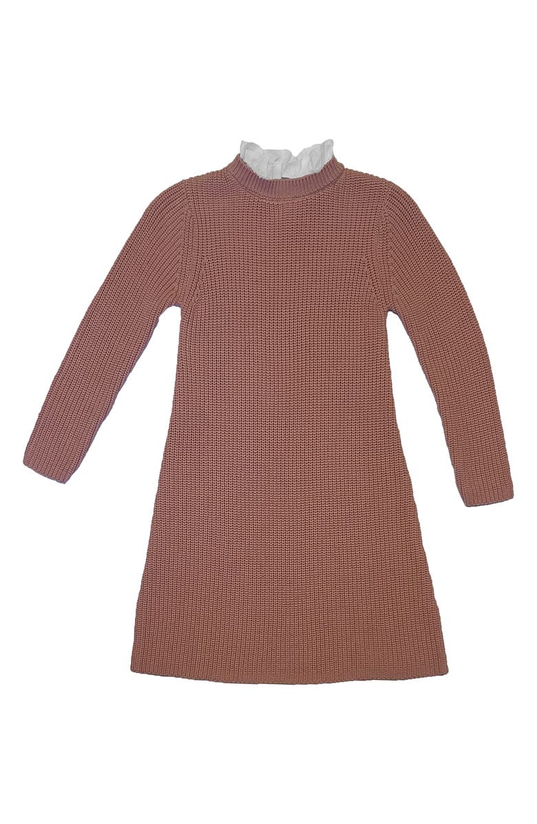 Manière Kids' Poplin Collar Long Sleeve Knit Dress, Main, color, 