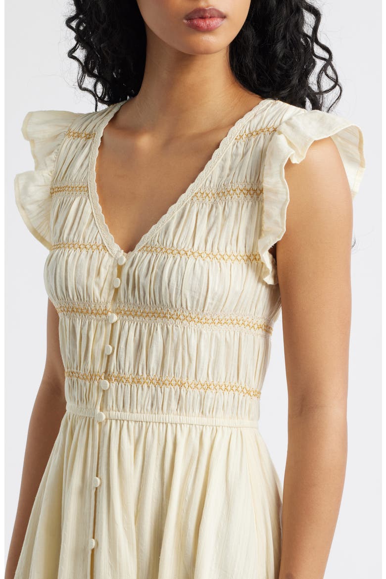 Lace Embroidered Ruffle Sleeve Midi Dress, Alternate, color, CREAM