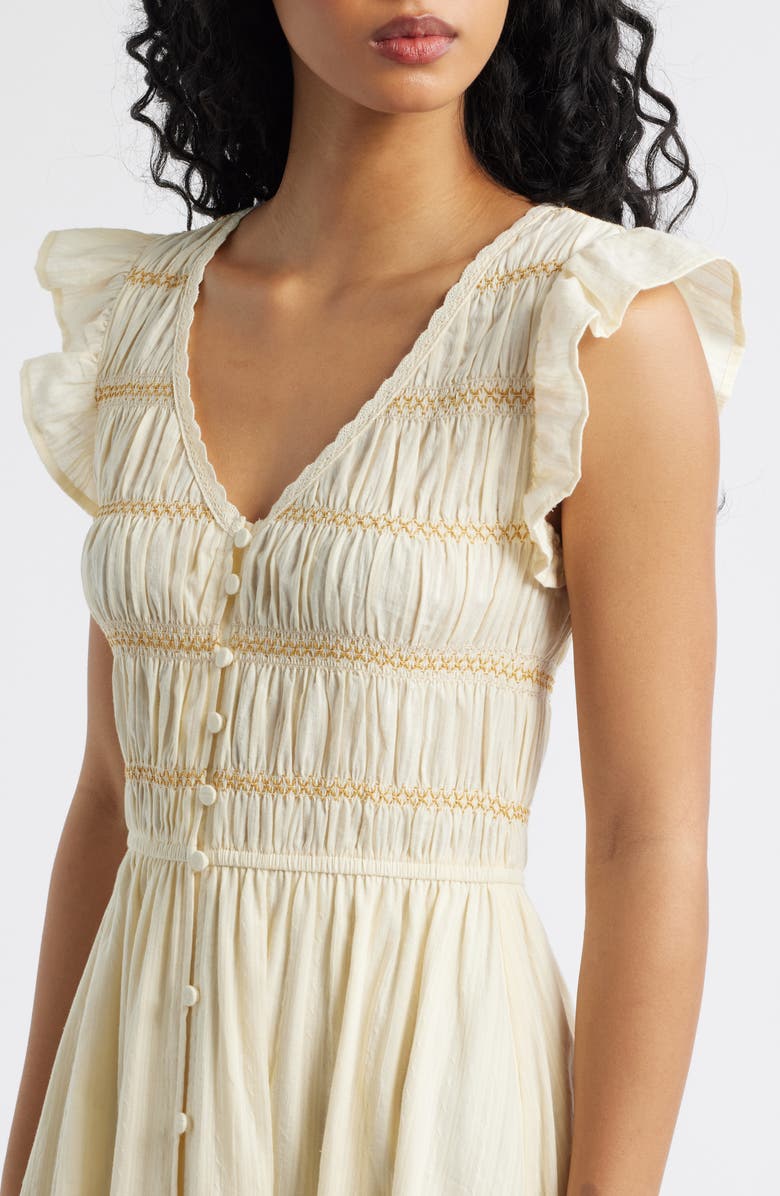 MOON RIVER Lace Embroidered Ruffle Sleeve Midi Dress, Alternate, color, Cream