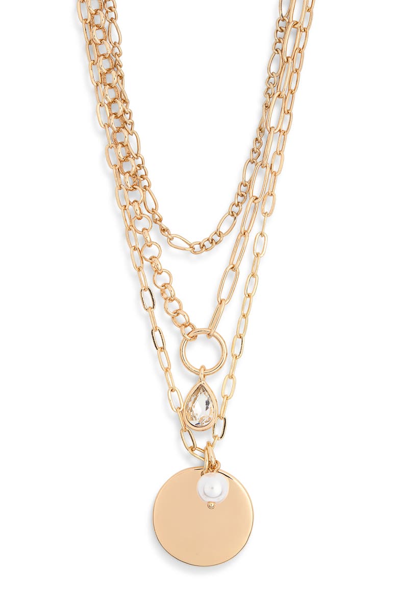 Medallion Layered Chain Necklace, Main, color, GOLD