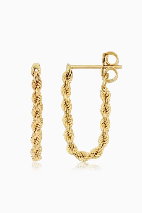 14K Yellow Gold Roman Rope Drop Earrings