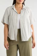 MAX STUDIO Stripe Bubble Sleeve Button-Up Shirt
