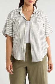 MAX STUDIO Stripe Bubble Sleeve Button-Up Shirt