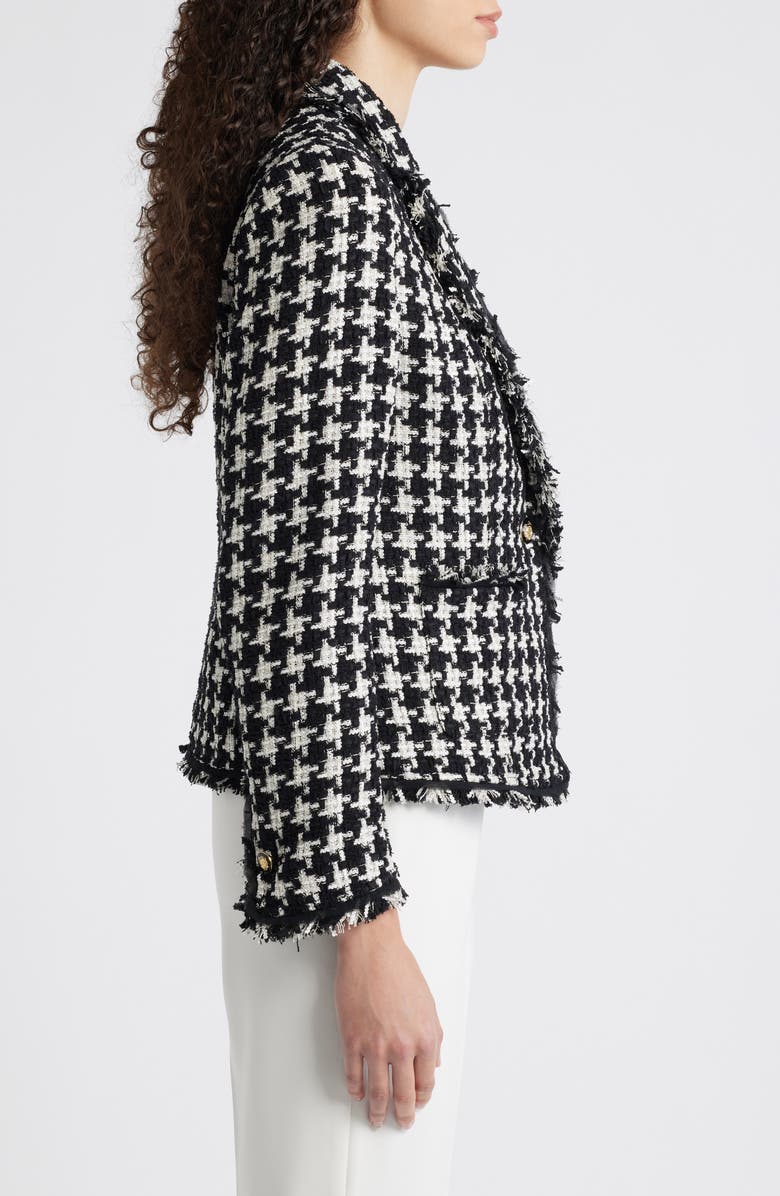 Anne Klein Houndstooth Fringe Trim Tweed Blazer, Alternate, color, 