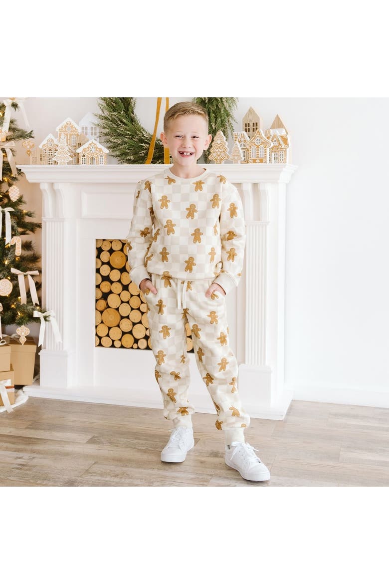 Gingerbread Christmas Checkered Sweatshirt, Alternate, color, Ivory