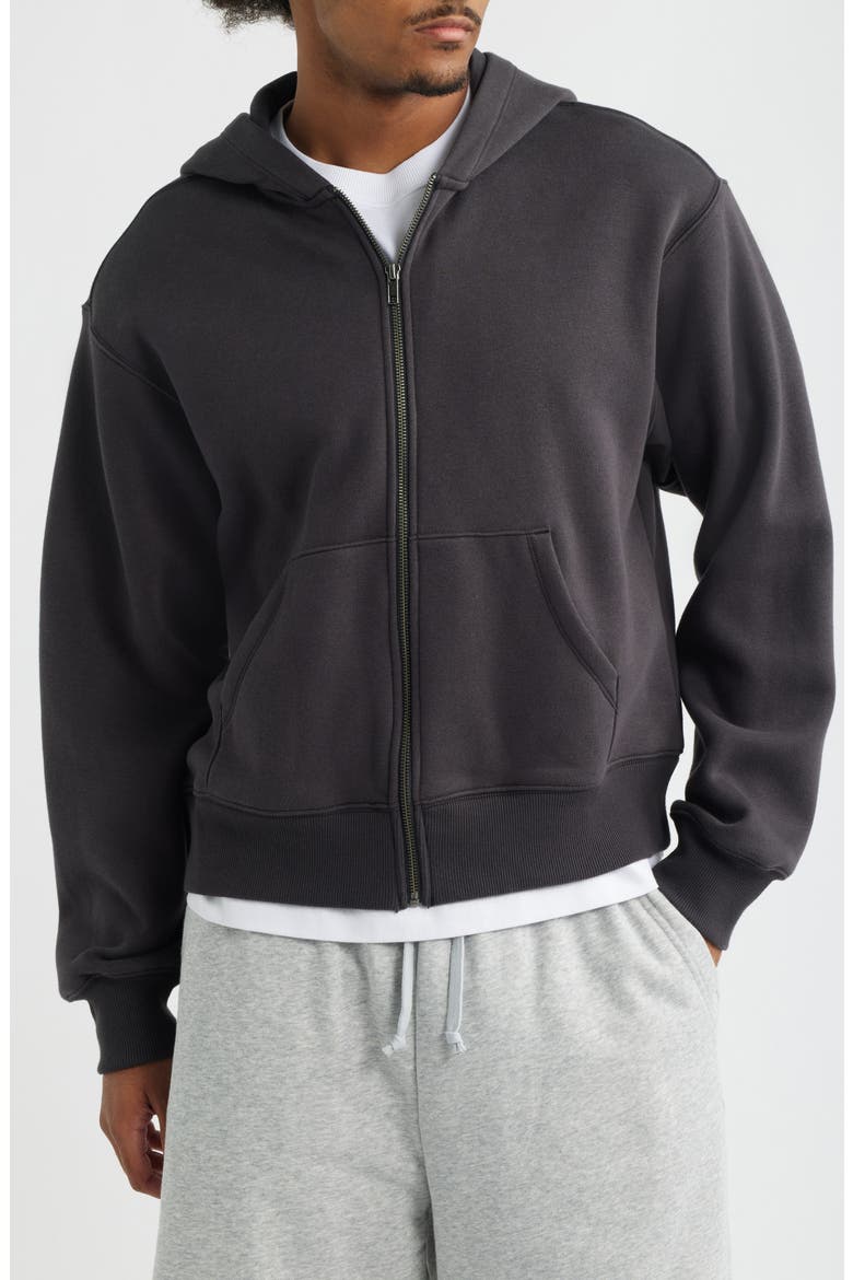 Crop Fleece Zip Hoodie, Alternate, color, BLACK FADED