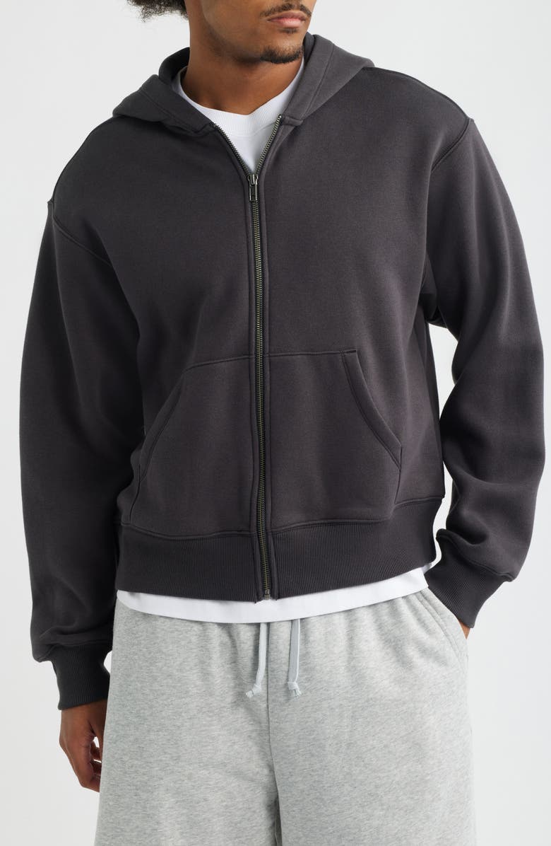 BP. Crop Fleece Zip Hoodie, Alternate, color, Black Faded