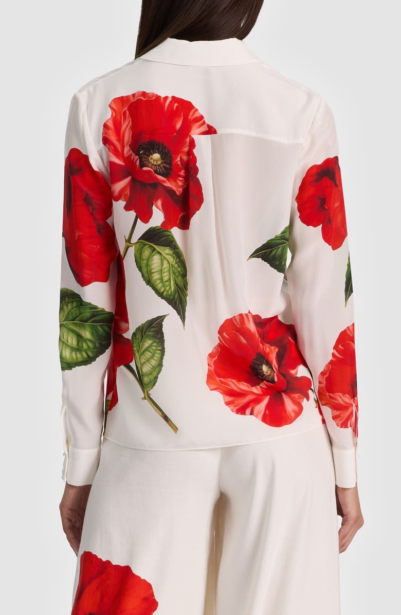 Alice + Olivia Willa Floral Print Silk Button-Up Shirt, Alternate, color, Summer Poppy