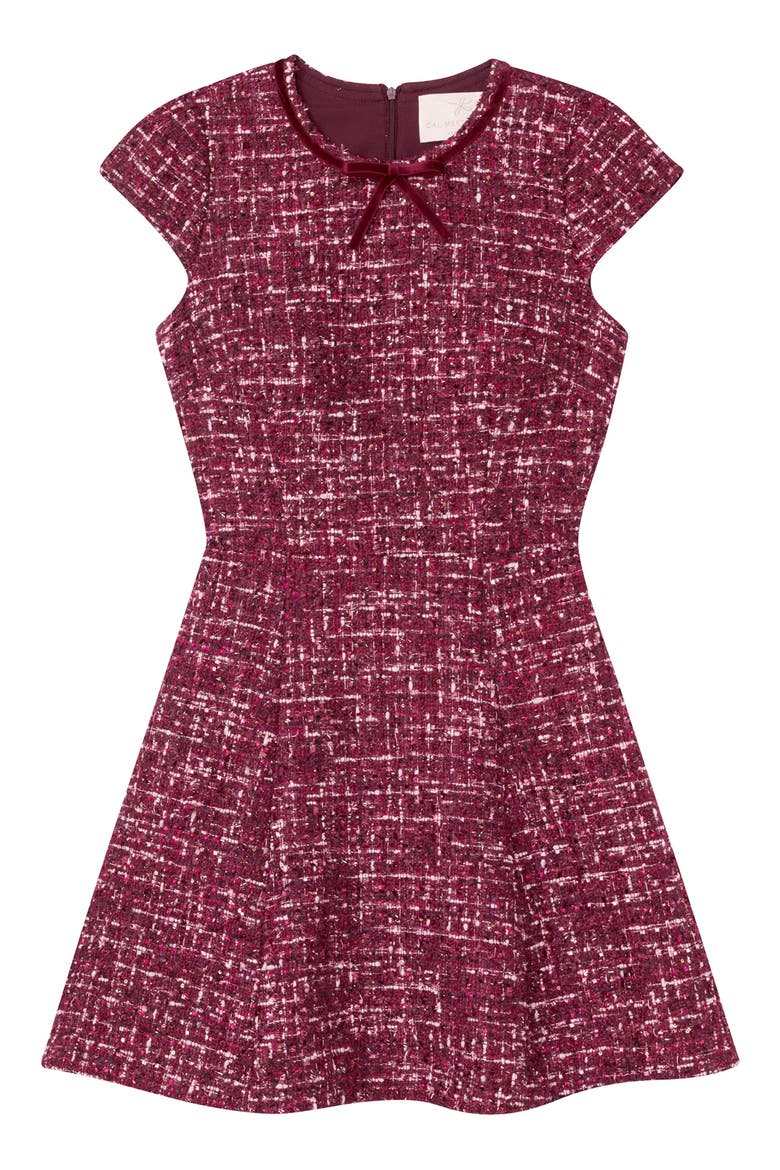 Nell Bouclé Dreams Tweed Fit & Flare Dress, Alternate, color, WINE/ PINK