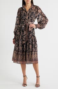 KOBI HALPERIN Moses Mixed Print Long Sleeve Dress