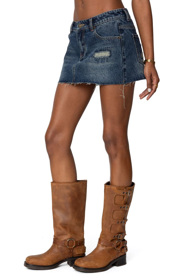 Hunter Distressed Raw Edge Denim Miniskirt, Alternate, color, DARK-BLUE