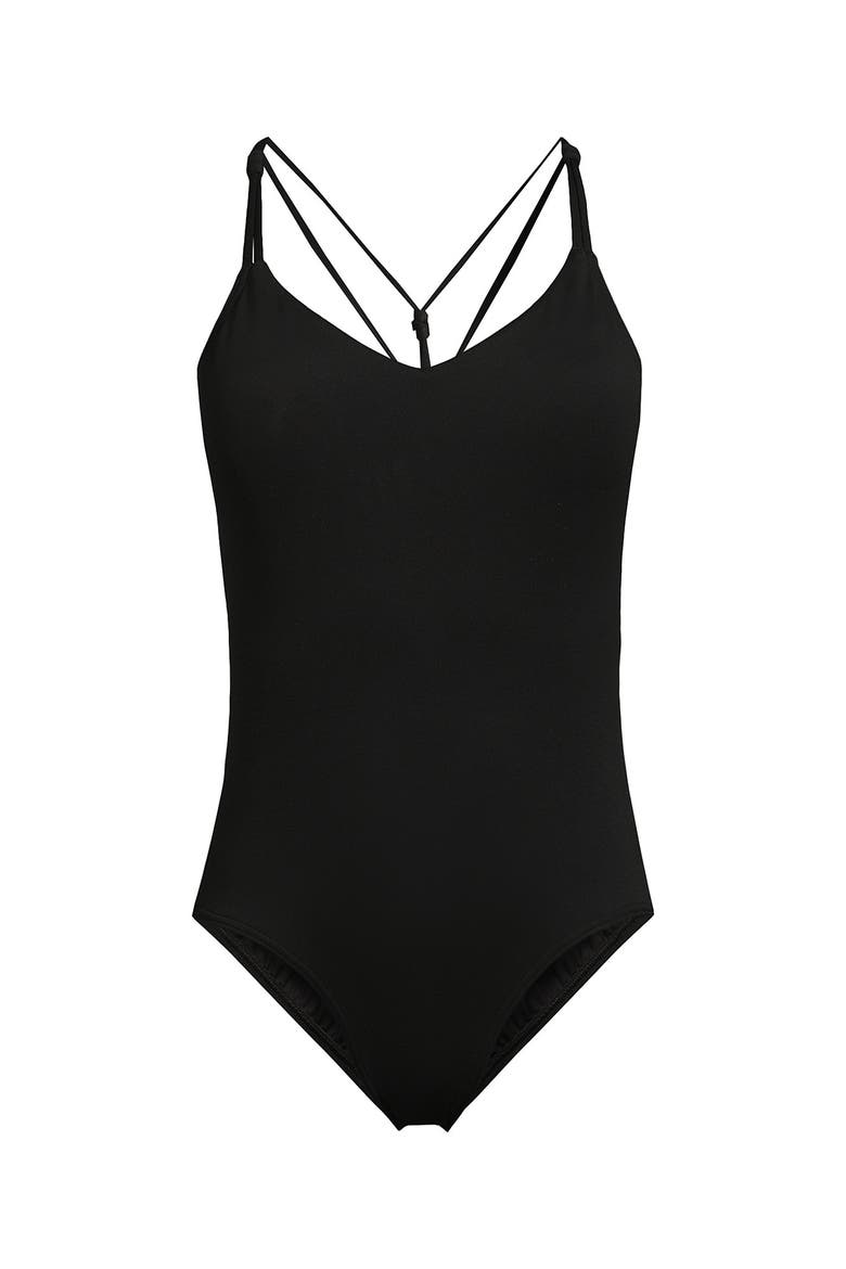 Tugless Quickdry V-neck Multi-way High Leg One Piece Swimsuit, Alternate, color, Black