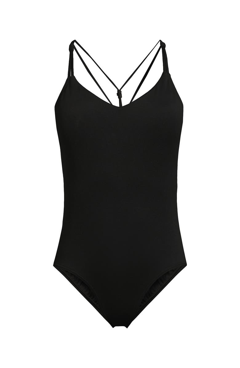 Lands' End Tugless QuickDry V-Neck Multi-Way High Leg One Piece Swimsuit, Alternate, color, Black