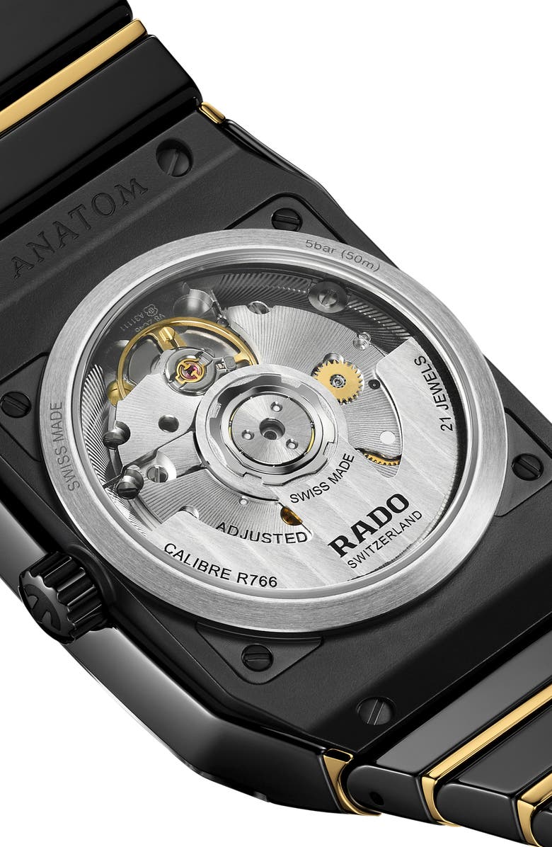 RADO Anatom Automatic Ceramic Bracelet Watch, 32.5mm, Alternate, color, Black
