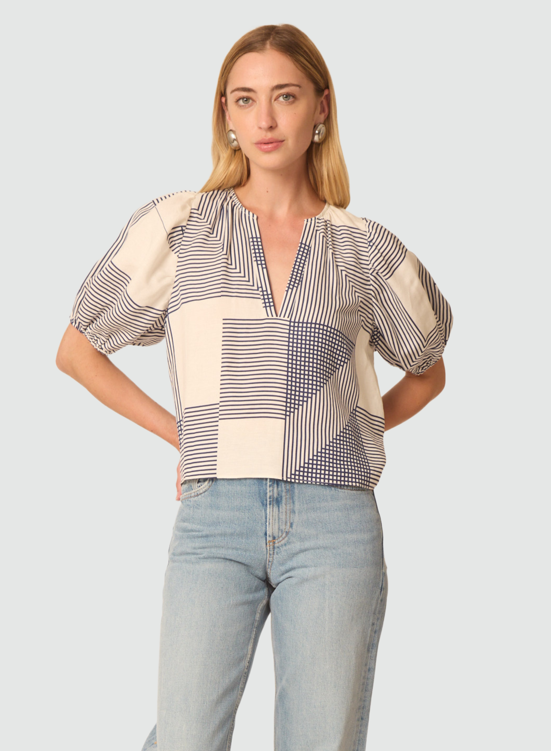 Navy and white geo print