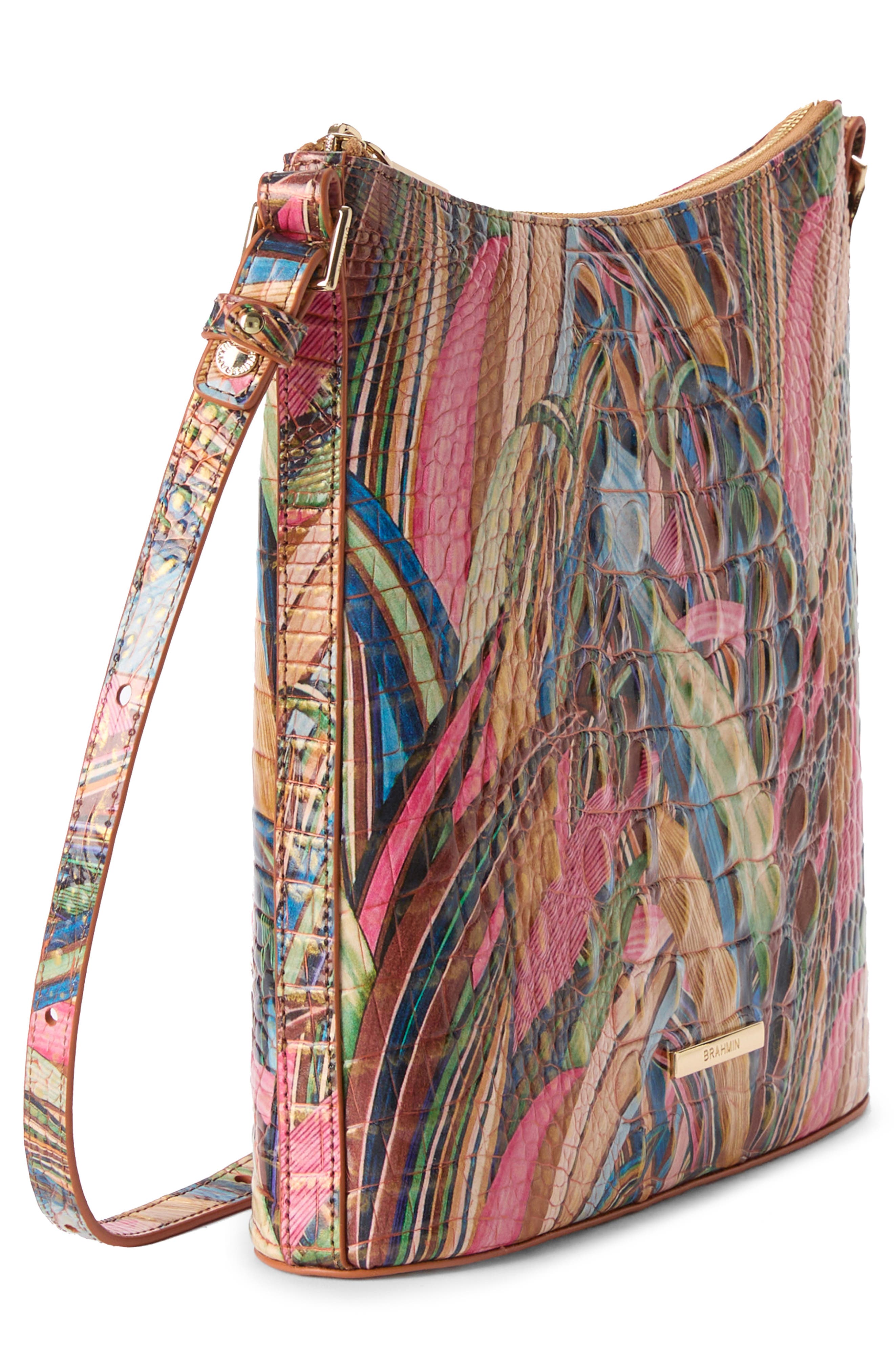 Katie Croc Embossed Leather Crossbody Bag, Alternate, color, SUNLEAF