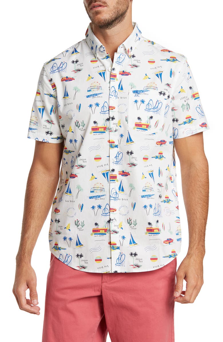 Original Penguin Road Trip Woven Short Sleeve Shirt, Main, color, Bright White