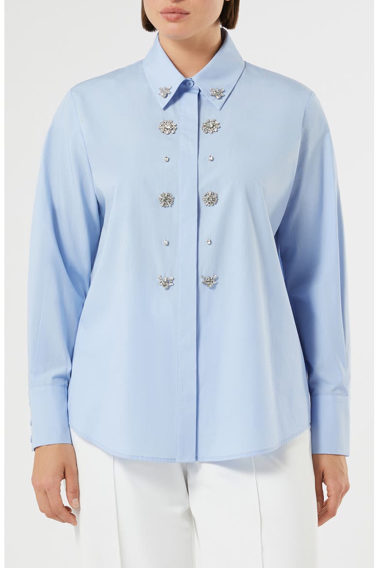 Embellished Cotton Button-Up Shirt, Main, color, SKY BLUE