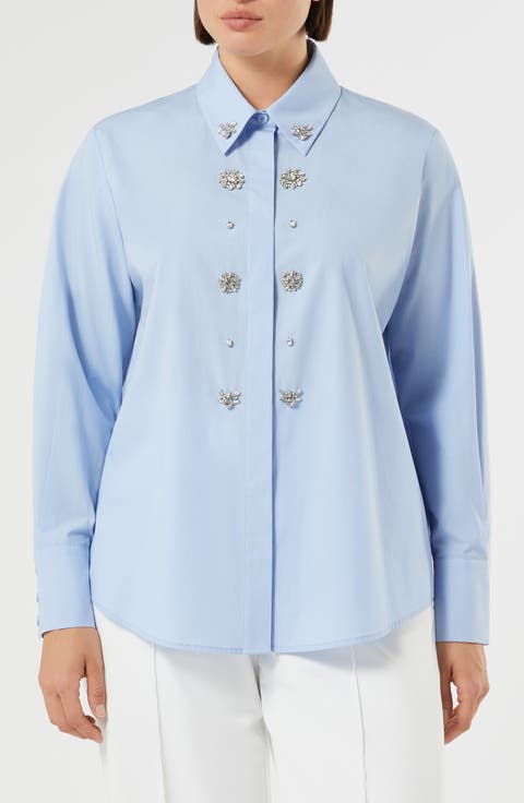 Embellished Cotton Button-Up Shirt (Plus)