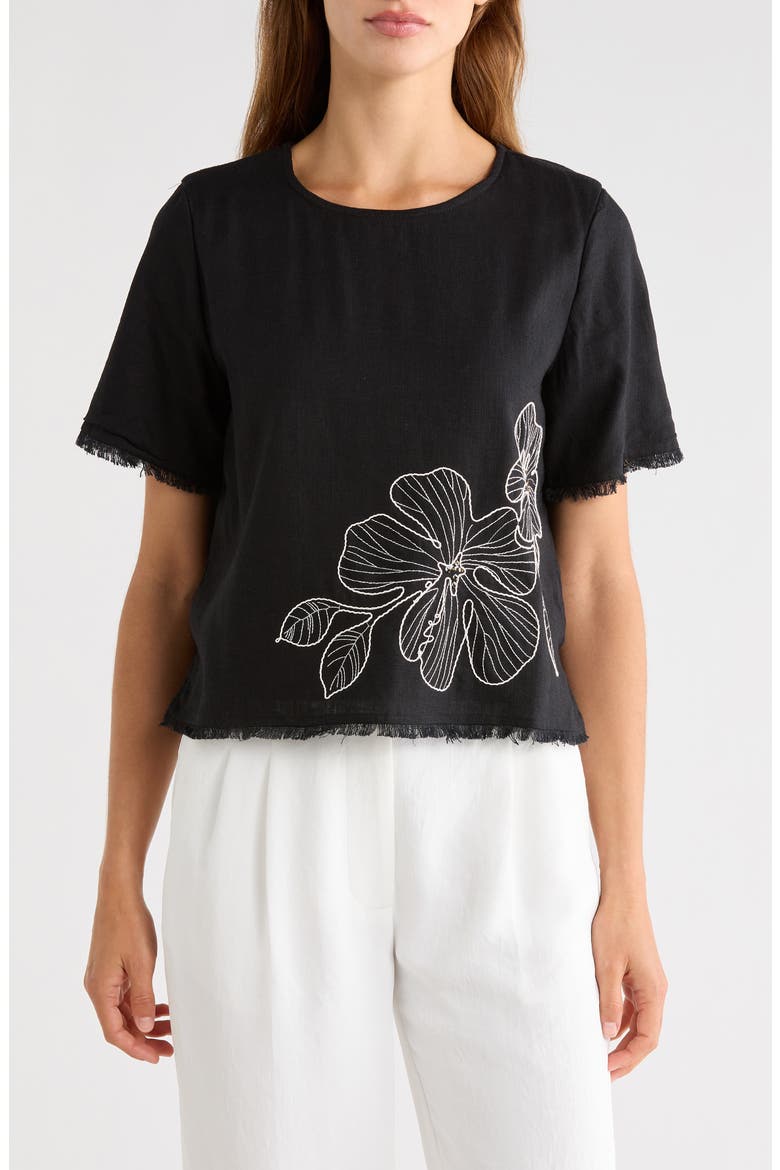 Floral Embroidered Short Sleeve Top, Main, color, RICH BLACK