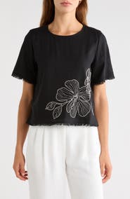 Vince Camuto Floral Embroidered Short Sleeve Top