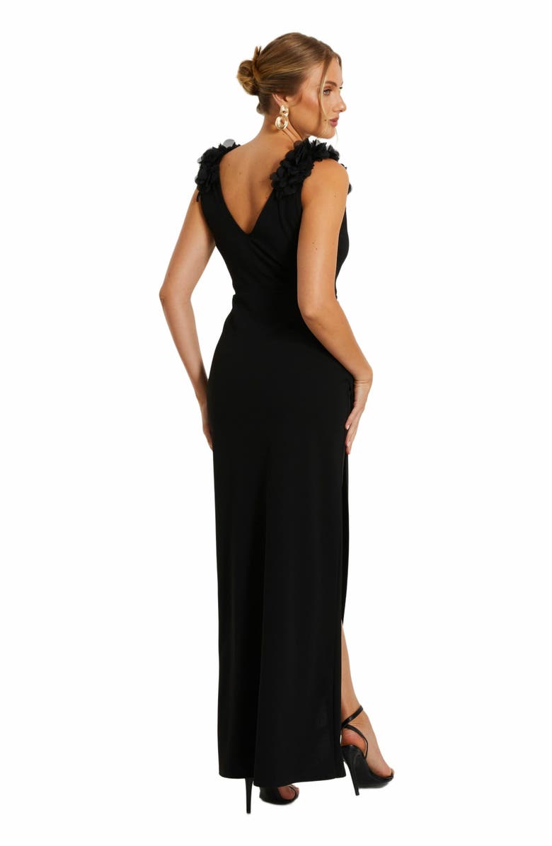 QUIZ Scuba Crepe Strap Trim Ruched Maxi Dress, Alternate, color, 